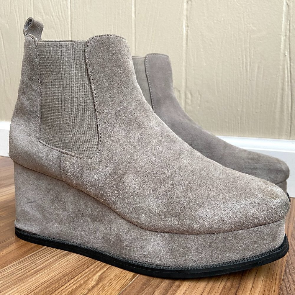 Free People Jeffrey Campbell Gray Suede Platform Wedge Chelsea Ankle Boot